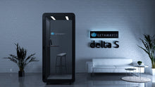 Load image into Gallery viewer, Office Phone Booth 'delta S'. Black soundproof office pod. Getawayer Canada Inc. No ROOM for distractions. Made in Canada.