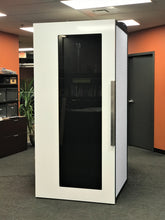 Load image into Gallery viewer, Soundproof booth 'Tiblury S' white door and white #604 felt side walls. Privacy pod made in Canada, Vancouver BC. No ROOM for distraction.