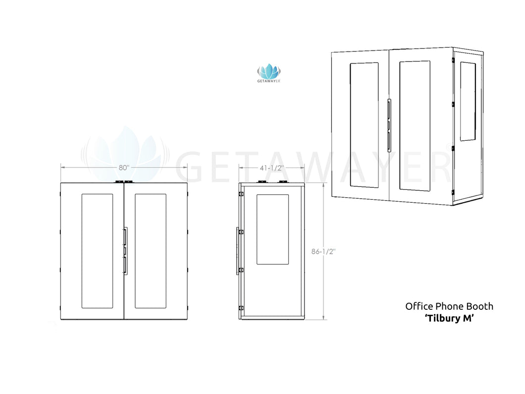 Soundproof Micro-Office Pod 'Tilbury M' with windows. Dimensions and layount