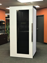 Load image into Gallery viewer, Soundproof booth &#39;Tiblury S&#39; white door and white #604 felt side walls. Privacy pod made in Canada, Vancouver BC. No ROOM for distraction.
