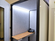 Load image into Gallery viewer, Office phone booth &#39;Tilbury S&#39; marble grey interior with combo-desk. 
